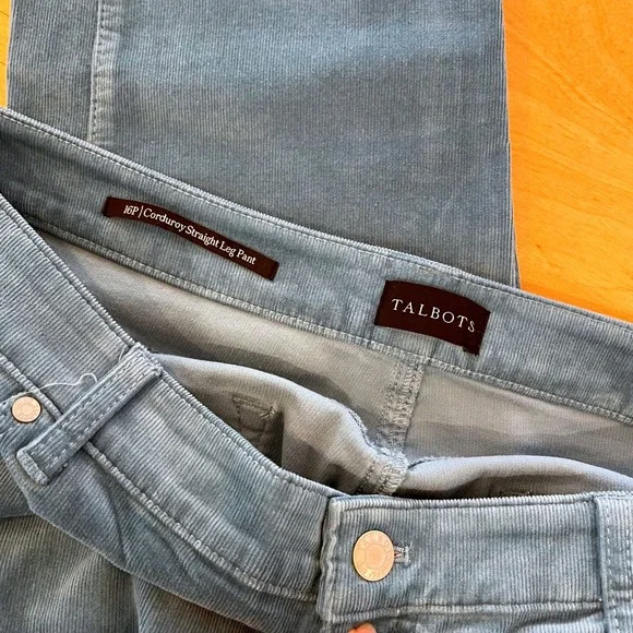 Talbots 16P Corduroy Straight Leg Pants Teal Blue Denim Petite Women - Picture 4 of 8